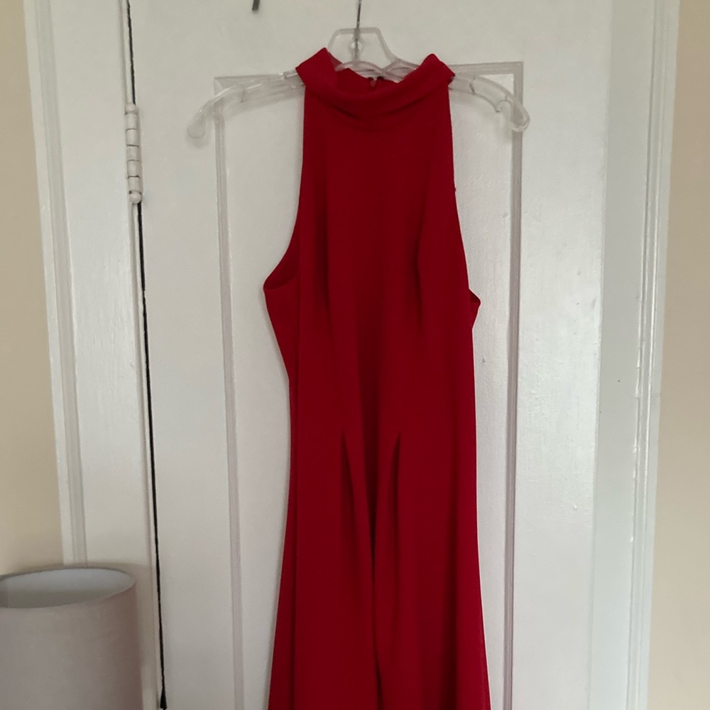 Calvin Klein Red Halter Neck Midi Dress - Size 10